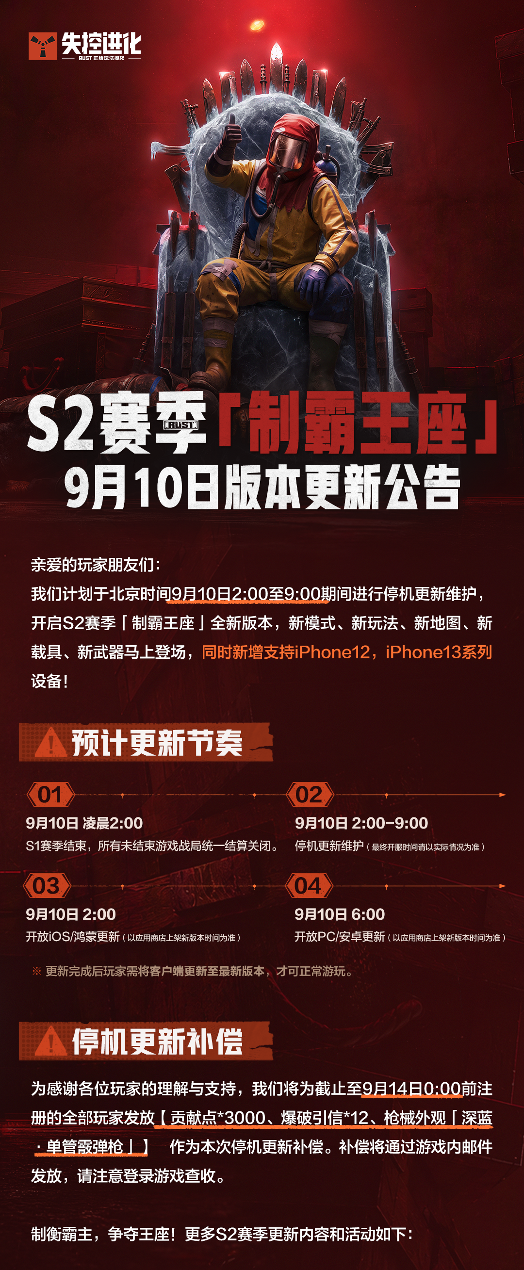 《失控进化》9月10日停机更新公告丨S2赛季即将开启！