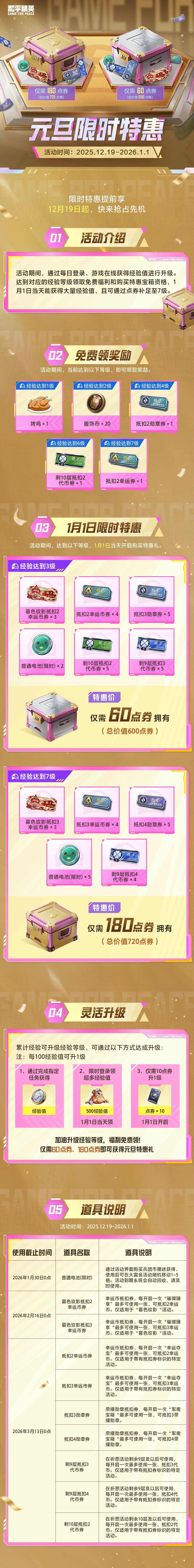 60点券解锁元旦特惠礼！升级经验等级还有免费福利可领！这波新年礼可别错过~