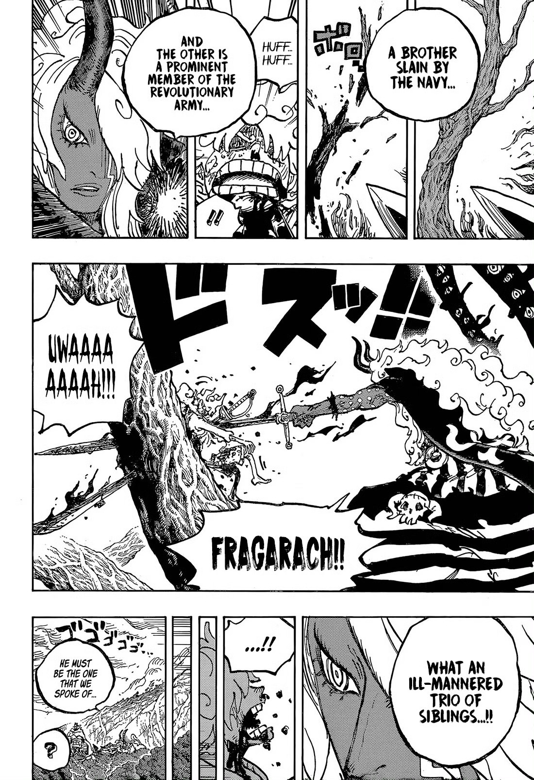 《航海王》漫画1189话：伊姆两把创世神兵刺穿路飞，贾巴挡下致命一击！