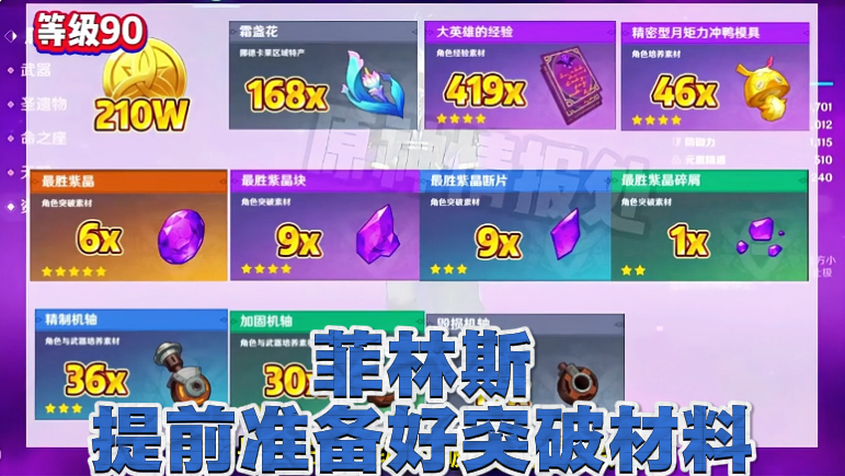 菲林斯提前准备好突破材料