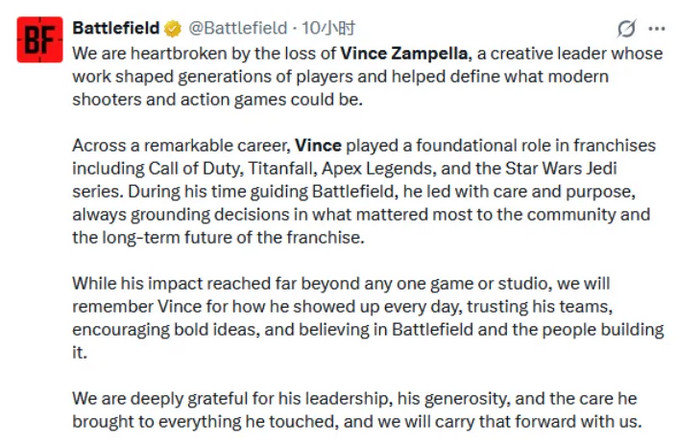 射击游戏“传奇人物”陨落！文斯·赞佩拉因车祸离世，一手打造COD、APEX