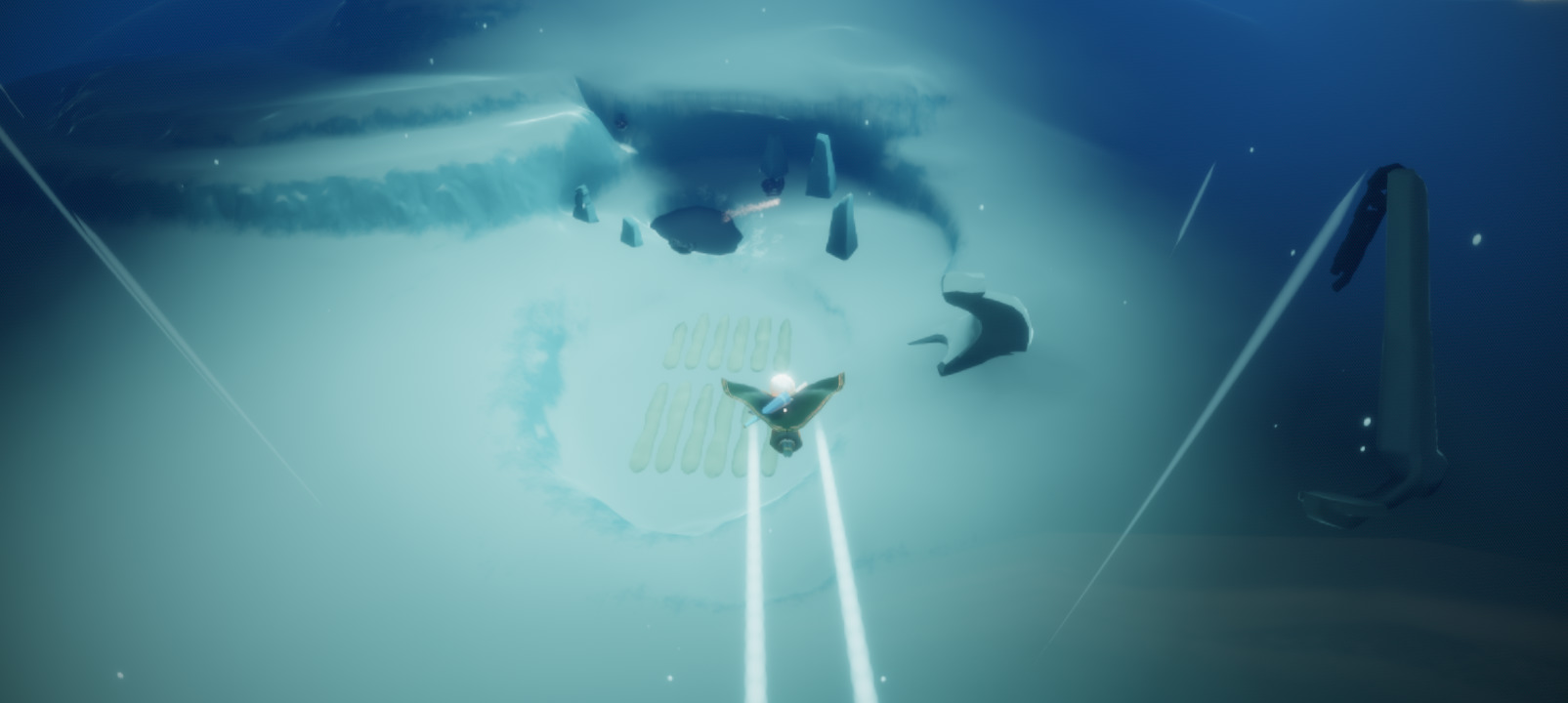 的方向飞,就会看见一个船,坐上去我们就能到遗忘方舟了红色光芒有两个