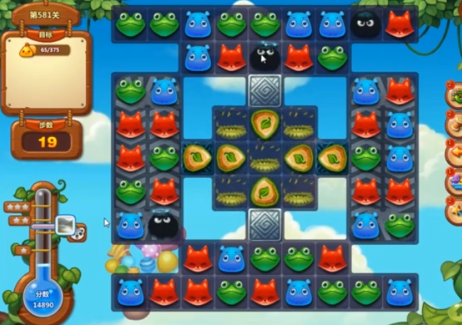 开心消消乐：第581关优先激活魔法石消除鸡蛋孵化小鸡思路