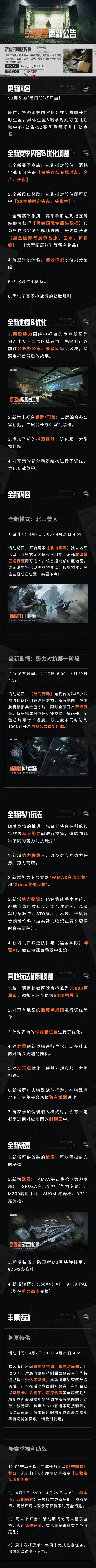 更新公告丨S3赛季上线在即，全新版本“黑门”即将开启！