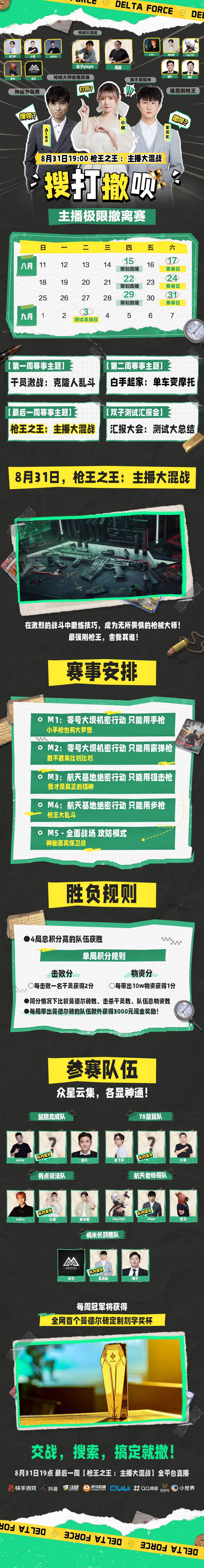 搜打撤呗最钢枪的一集！8月31日晚19点，属于枪王之王的主播混战来了！