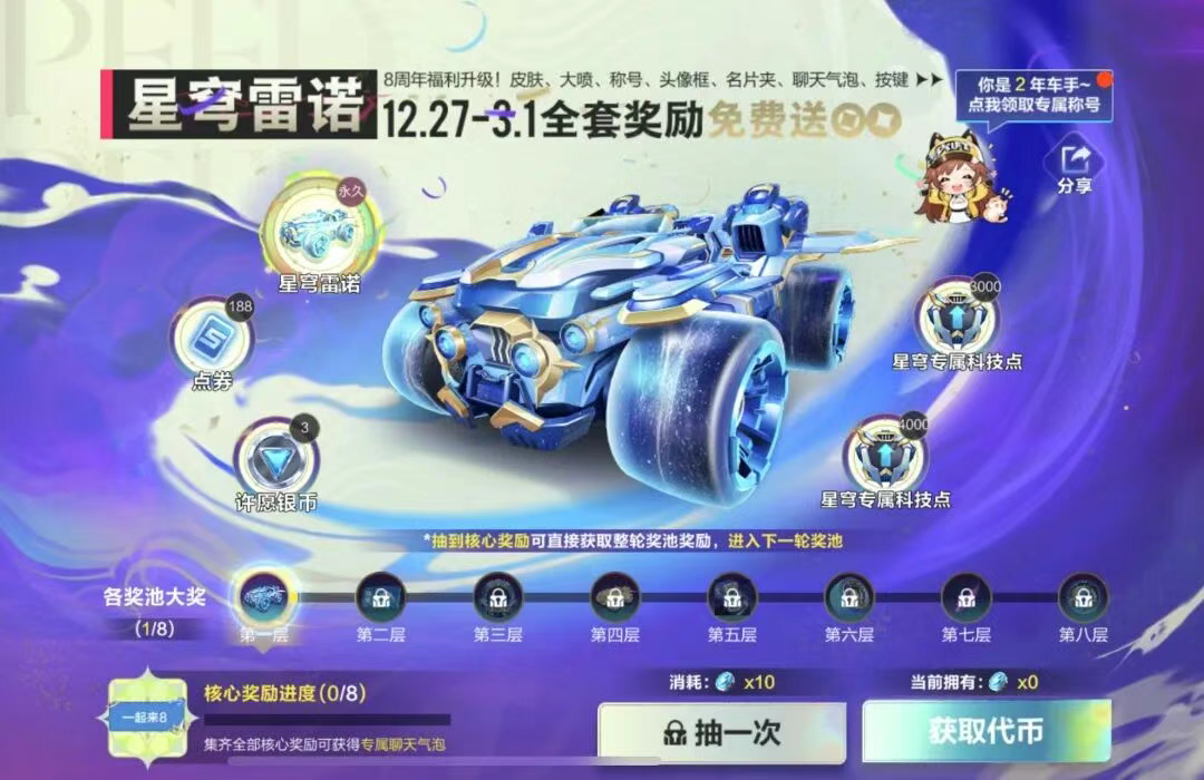 游戏五日谈：QQ飞车手游8周年活动开启，星穹雷诺全套系免费送