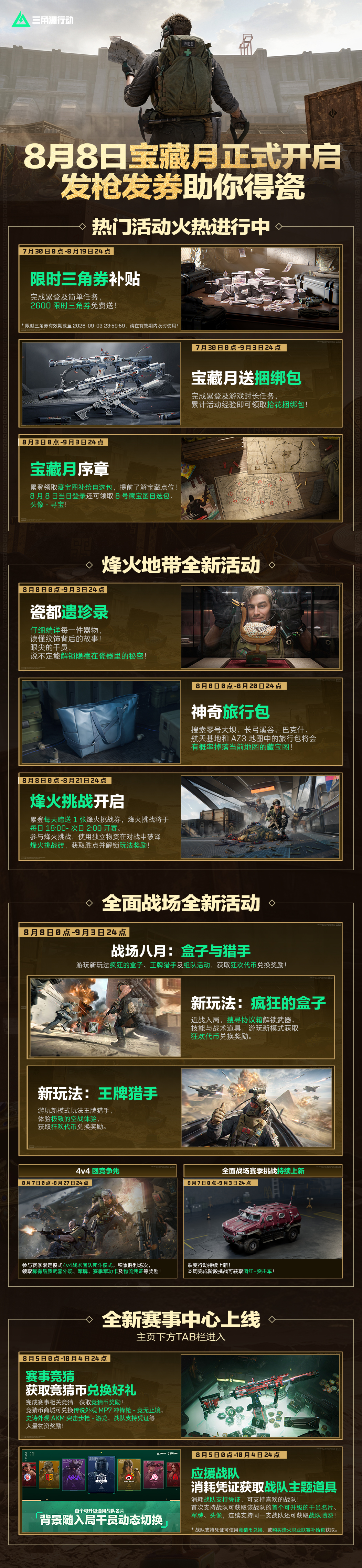 本周活动丨8月8日宝藏月正式开启，发枪发券助你得瓷！