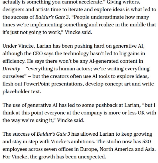 拉瑞安CEO:《博德3》破2000万套离不开腾讯支持，新游《神界》用AI找灵感被围攻？