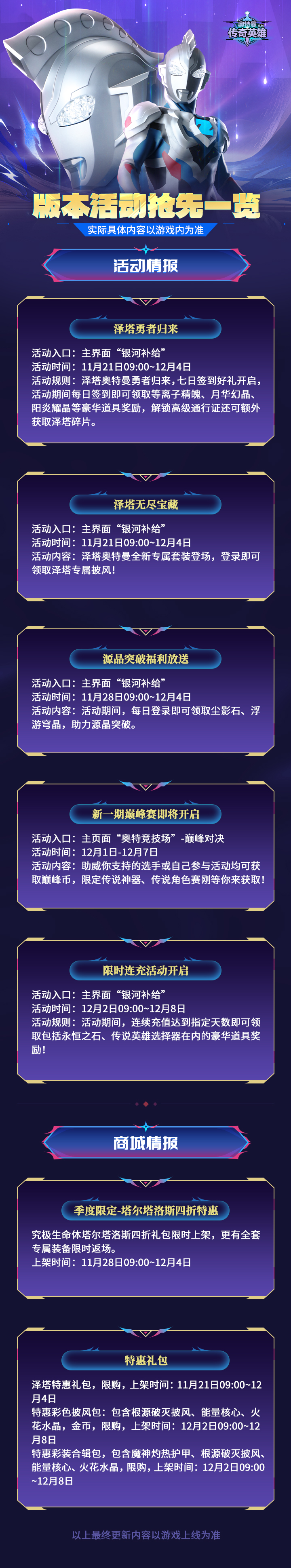 《奥特曼传奇英雄》版本活动抢先一览