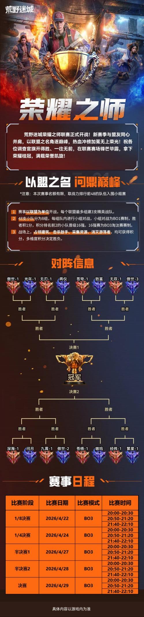 荣耀之师丨16进8对阵图