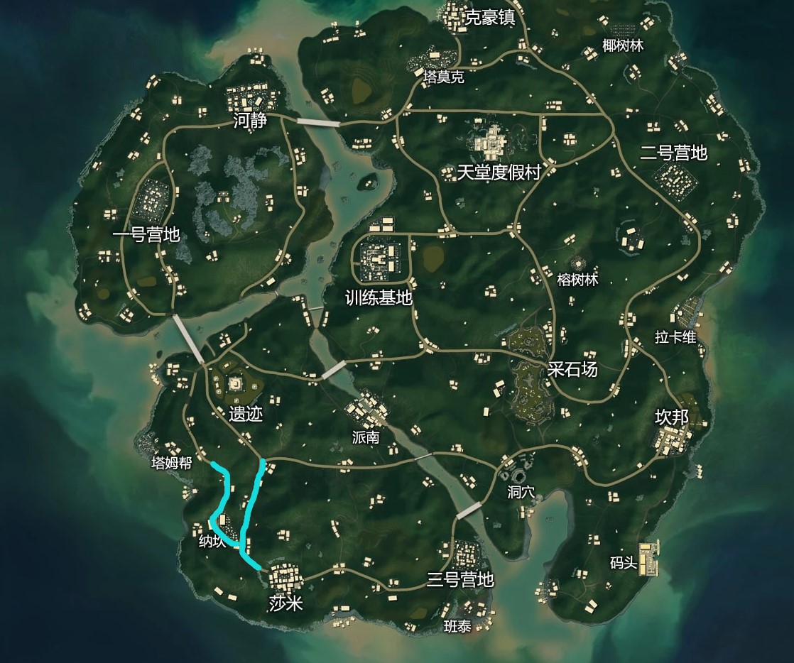 纳坎位在雨林地图的西南方,贴着海边是属于一个较为偏僻而且面积不是