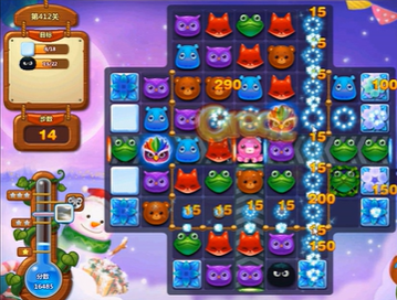 开心消消乐：第412关消除冰块及毛球特殊任务玩法