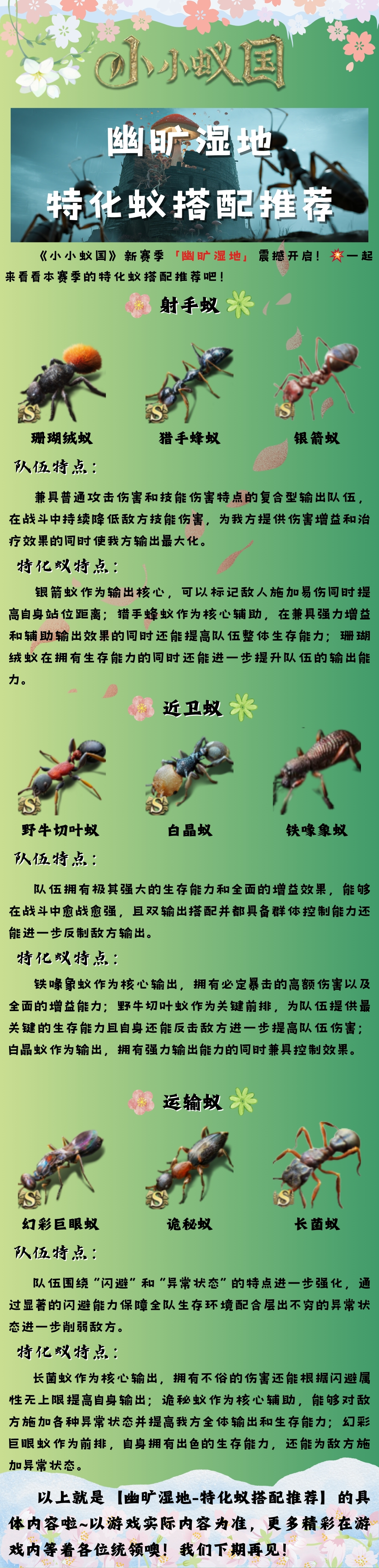 【新赛季】幽旷湿地特化蚁搭配推荐！