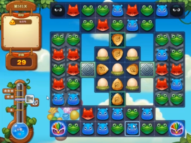 开心消消乐：第581关优先激活魔法石消除鸡蛋孵化小鸡思路