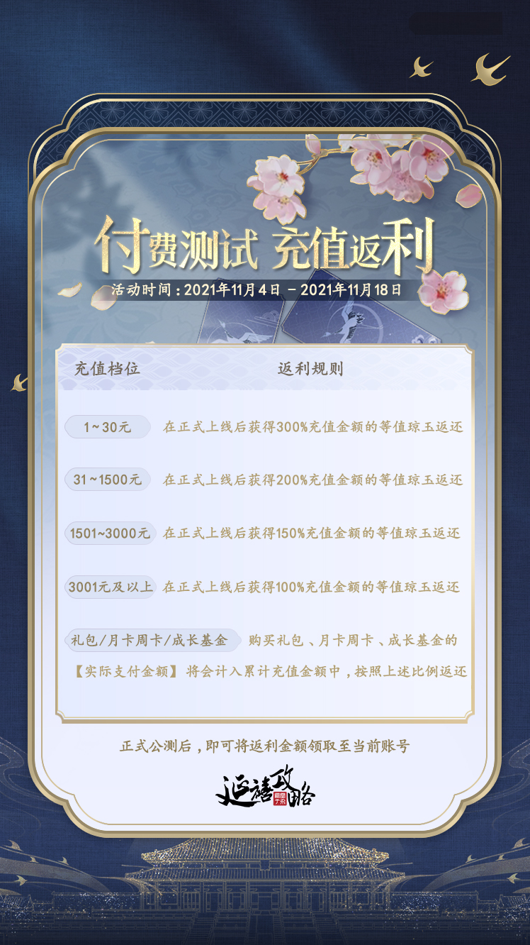 府邸告示丨玄冬测试返利说明，大量超值回馈在等你！