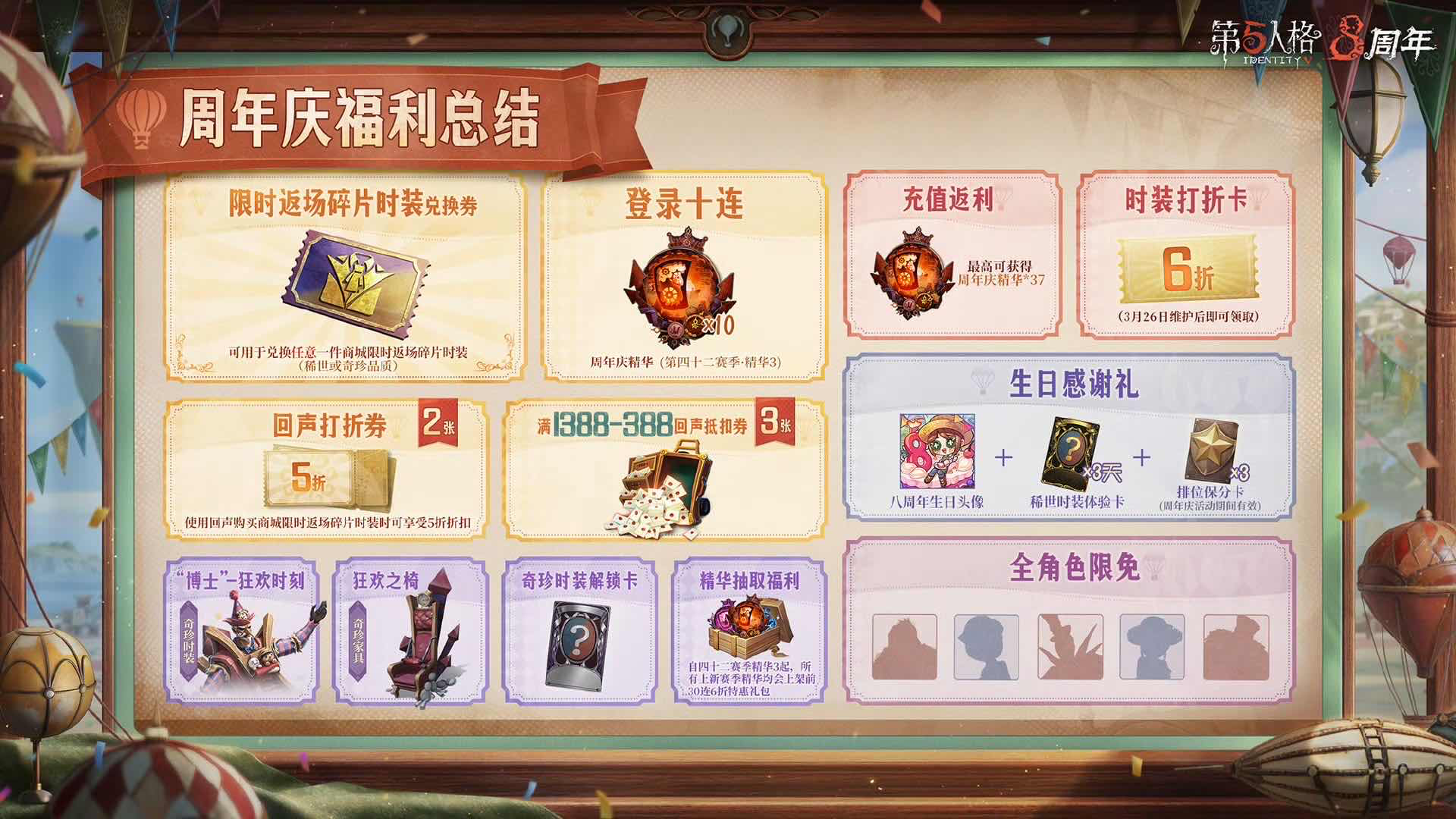 手游日报0326：王者荣耀预告新赛季内容；第五人格八周年预热活动开启