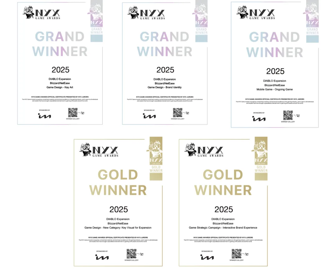 载誉归来！《暗黑破坏神：不朽》包揽 NYX 游戏奖五项国际大奖