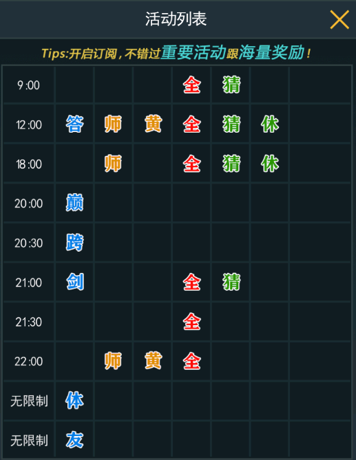 《足霸天下》活动时间分布