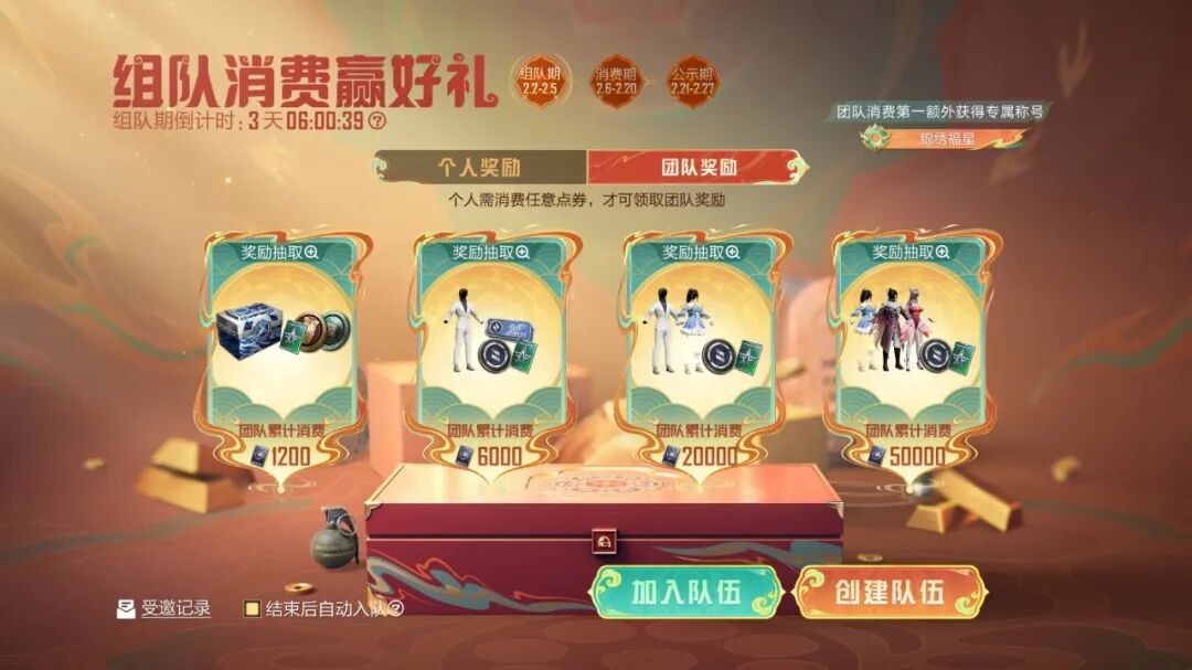 1点券就有机会拿下套装奖励？组队消费赢好礼又回来啦~你最想和谁一起组队？