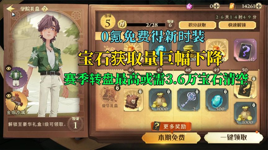 哈利波特·魔法觉醒：宝石获取量巨幅下降，赛季转盘最高或需3.6万宝石