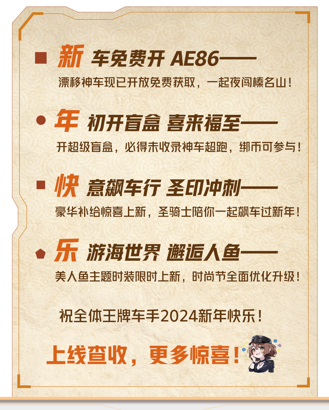 新年快乐！2024年第一天，车手们快进来领车