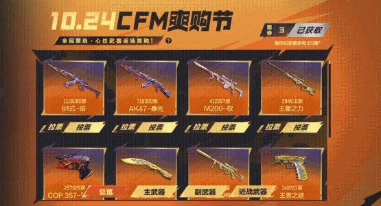 CFM爽购节票选现已开启，全民票选心仪武器将返场爽购！
