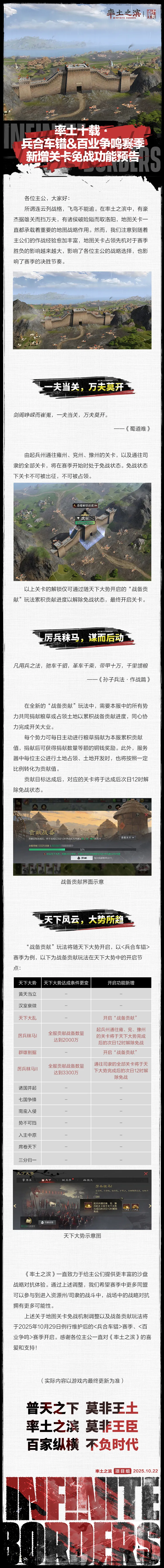率土十载·兵合车错&百业争鸣赛季新增关卡免战功能预告