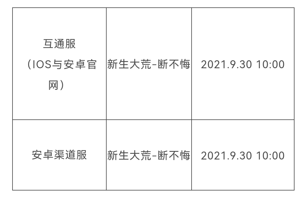 新服预告 | 周四互通新服『新生大荒-断不悔』即将来袭！ 