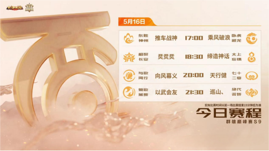 5月15日巅峰速报！群雄巅峰赛S9今天17:00精彩继续！