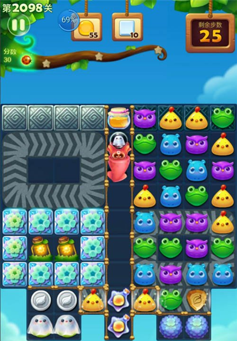 开心消消乐2098关通关攻略 带动消除蜂蜜罐头