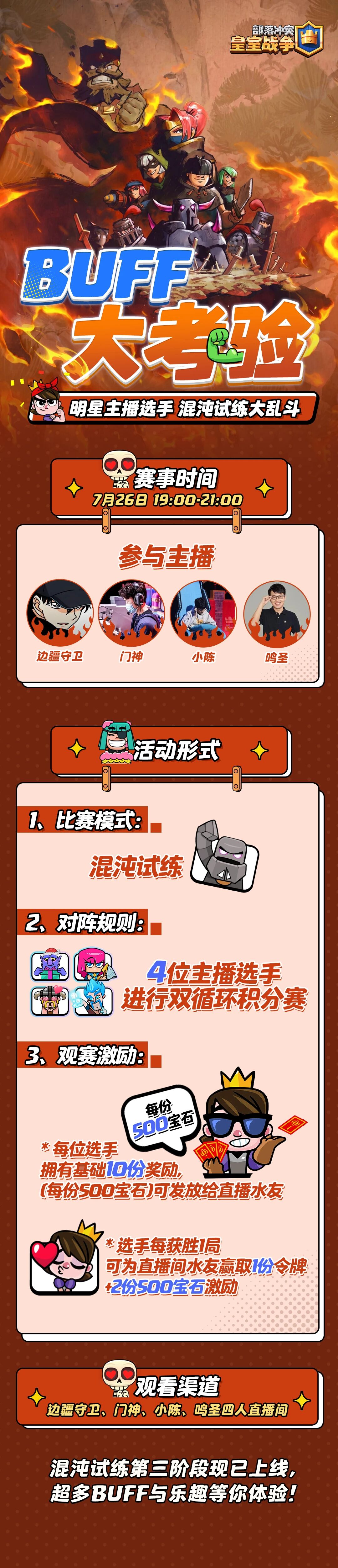 混沌试炼大考验来袭，7月26日锁定边疆、门神、小陈、鸣圣直播间大乱斗！