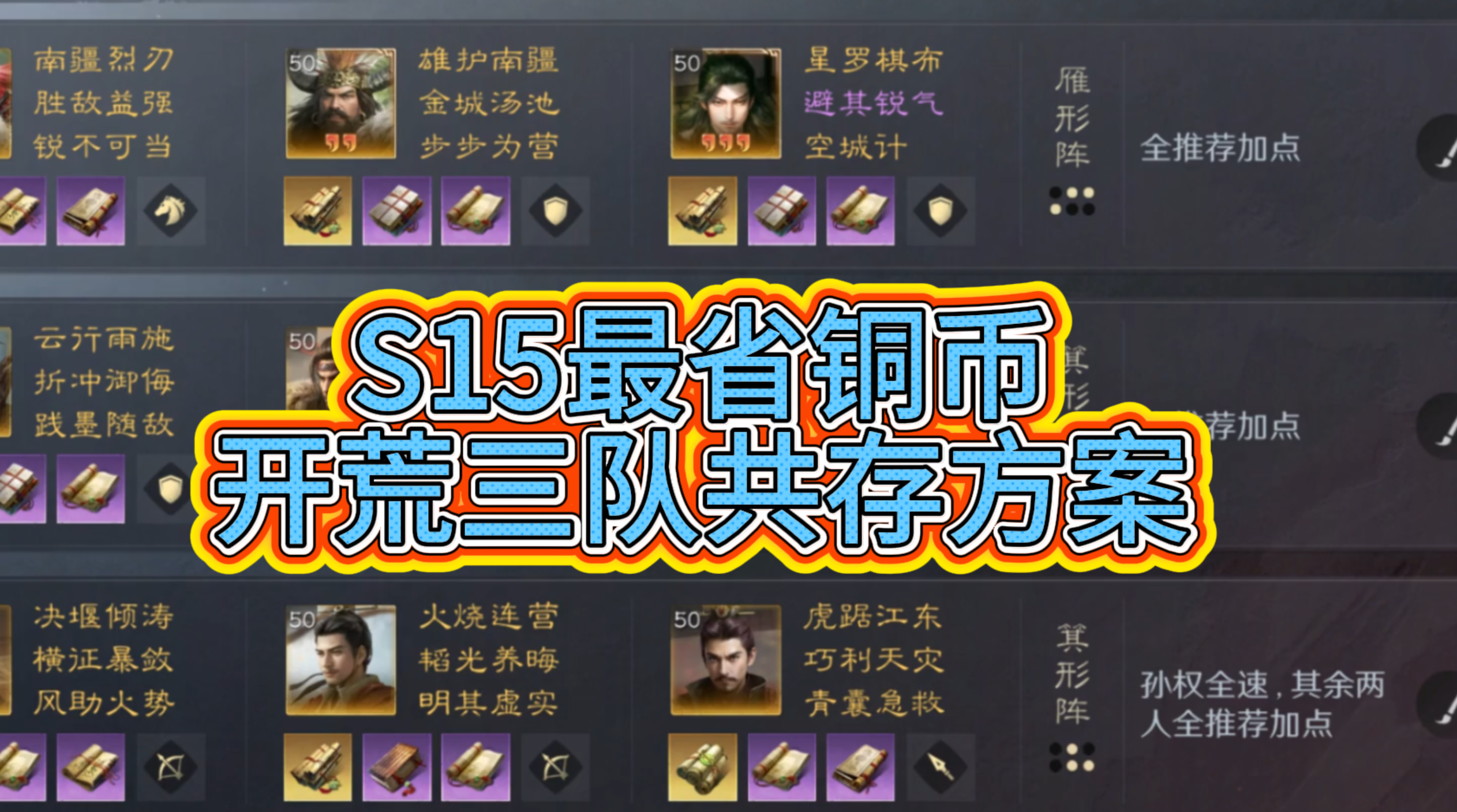 S15最省铜币开荒三队共存方案！