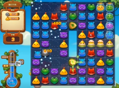 开心消消乐：第659关右侧精灵布满屏幕，先做特效解除左侧银币阻隔