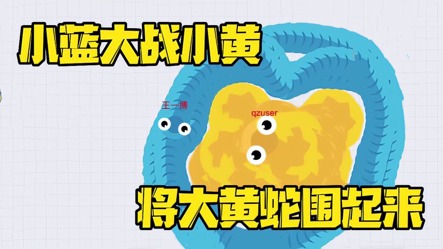 贪吃蛇大作战：小蓝将大黄蛇团团包围
