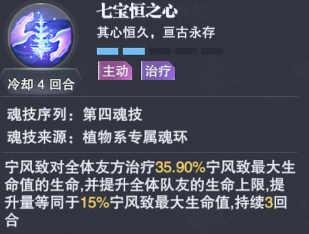 最后要介绍的是宁风致的第四魂环技能,七宝恒之心,这个技能可以对全体