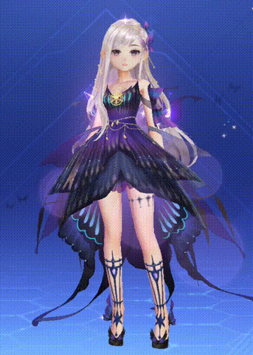 一头银白色长发夹杂着淡紫,缓缓垂下直至腰间,一侧点缀着紫色的蝴蝶