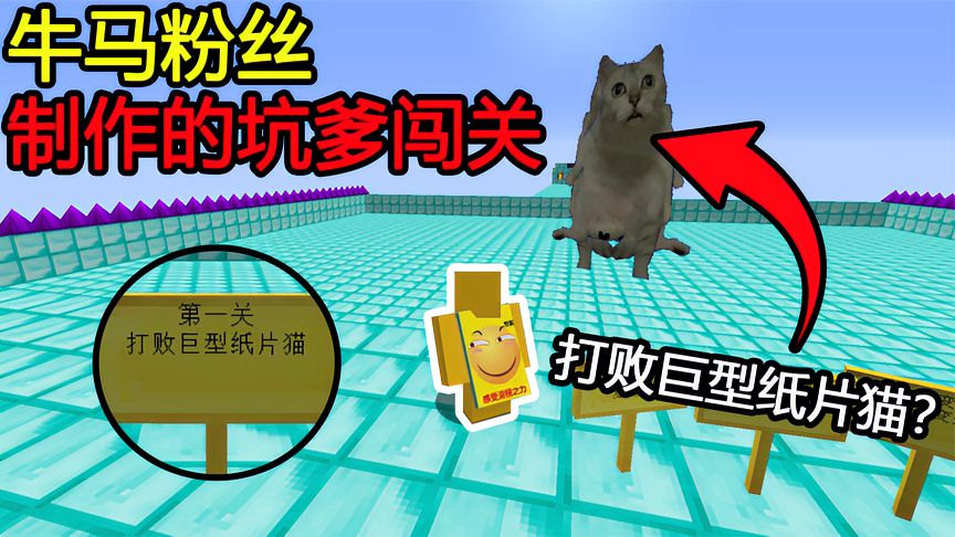 我的世界：打败巨型纸片猫，这么薄的猫片！