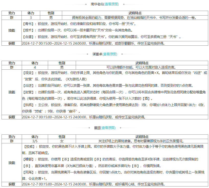 【官方活动】12.7-12.15 周年庆典限定武将南华老仙来袭 限时双倍重置 盛典祈愿谋董卓、董翓上
