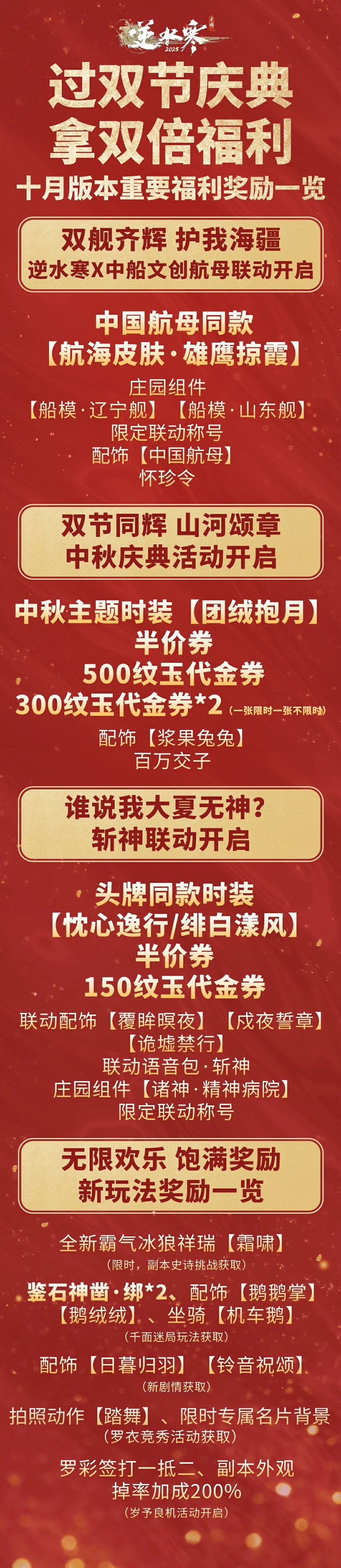 双节假期、双倍福利：免费拿2款时装、中国航母外观、6张券和10+款外观！销冠即将获得高光级加强