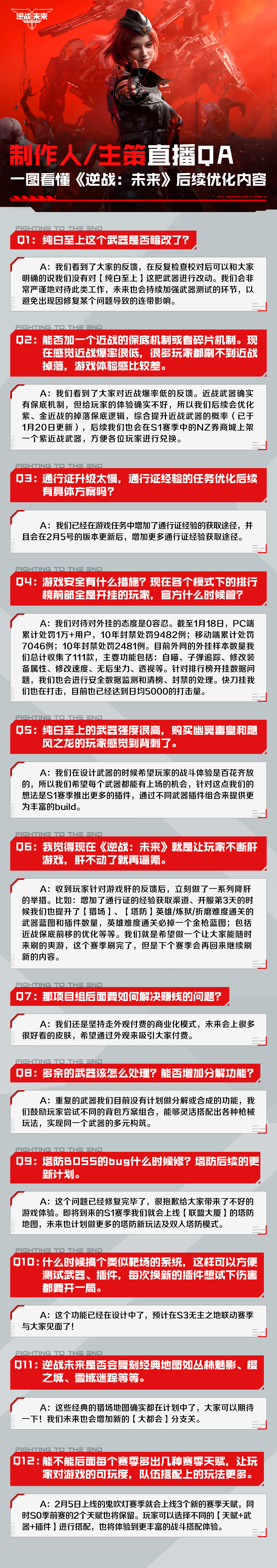 制作人/主策直播QA丨一图看懂《逆战：未来》后续优化内容