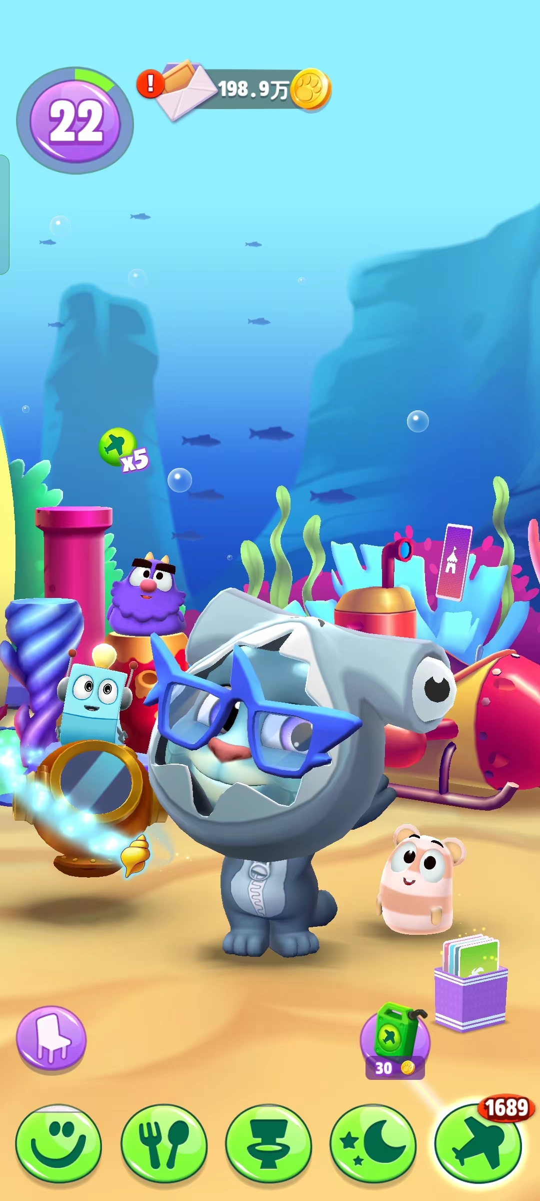 游历海底收集小海螺，这个夏天给汤姆猫换套鲨鱼装吧！