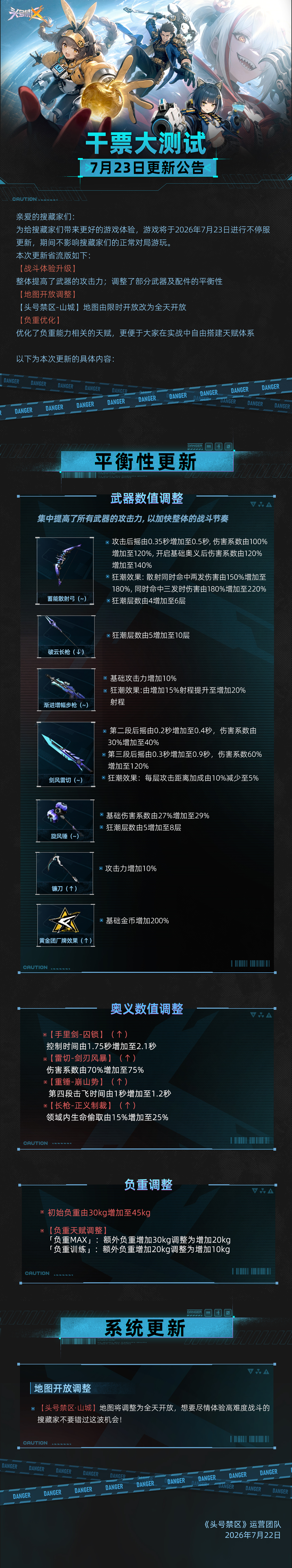 「干票大测试」7月23日更新公告