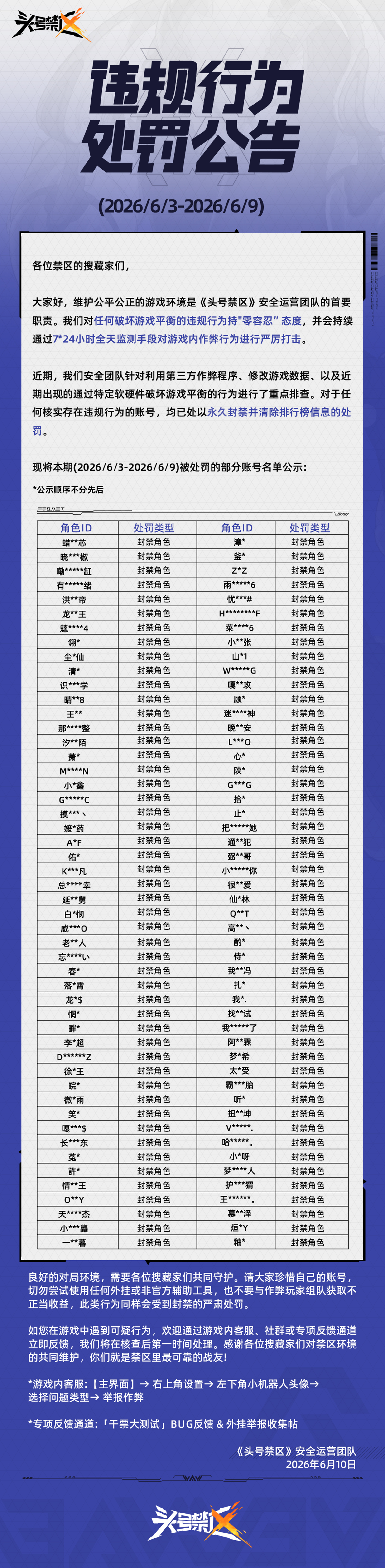 《头号禁区》外挂作弊处罚公告（6月10日）