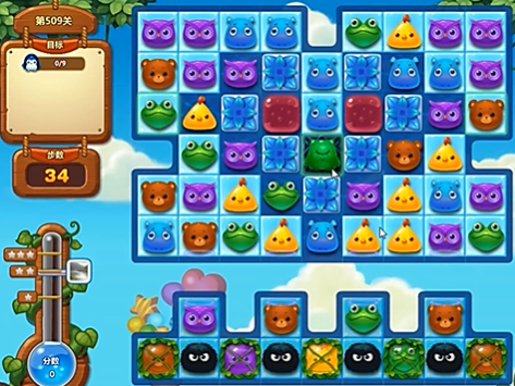 开心消消乐：第509关收集企鹅先找下方做突破口
