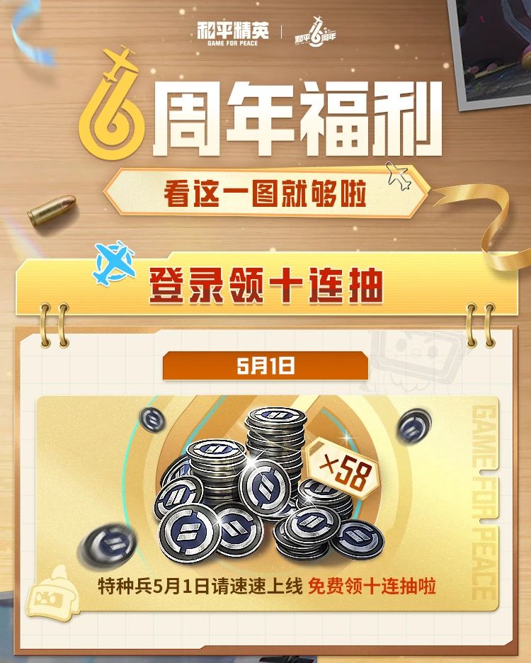 和平6周年福利大放送，没有你领不到的，只有你想不到的！快快行动起来~