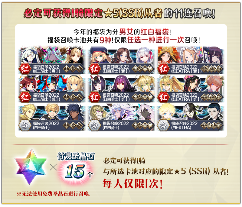 【限时】新年重磅企划！「福袋召唤2022（分为红白×三骑士·四骑士·EXTRA）」！