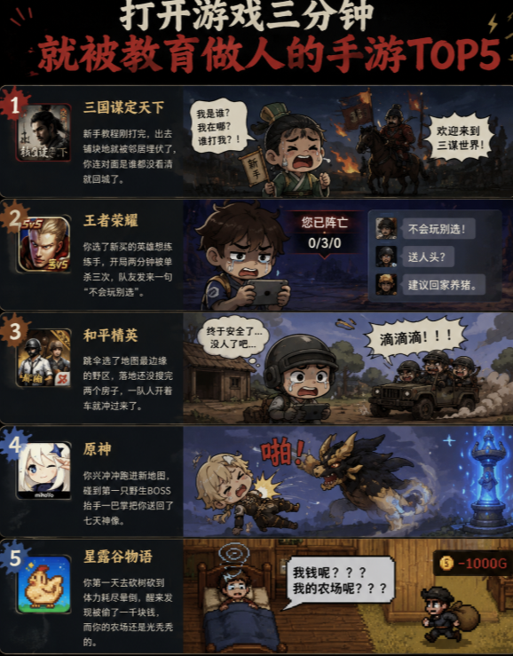 打开游戏三分钟就被教育做人的手游TOP5