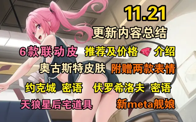 碧蓝航线：11.21更新内容！奥古斯特皮送表情！密语预告！后宅道具！皮肤推荐及价格介绍！