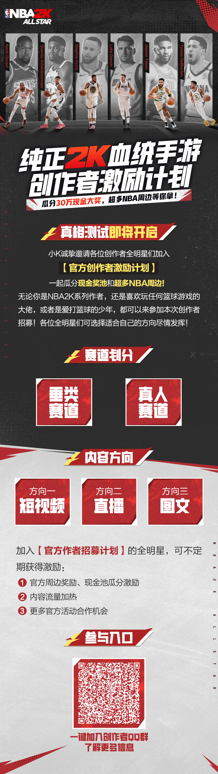 《美职篮全明星-NBA2K手游》创作团招募开启，瓜分30万现金大奖！