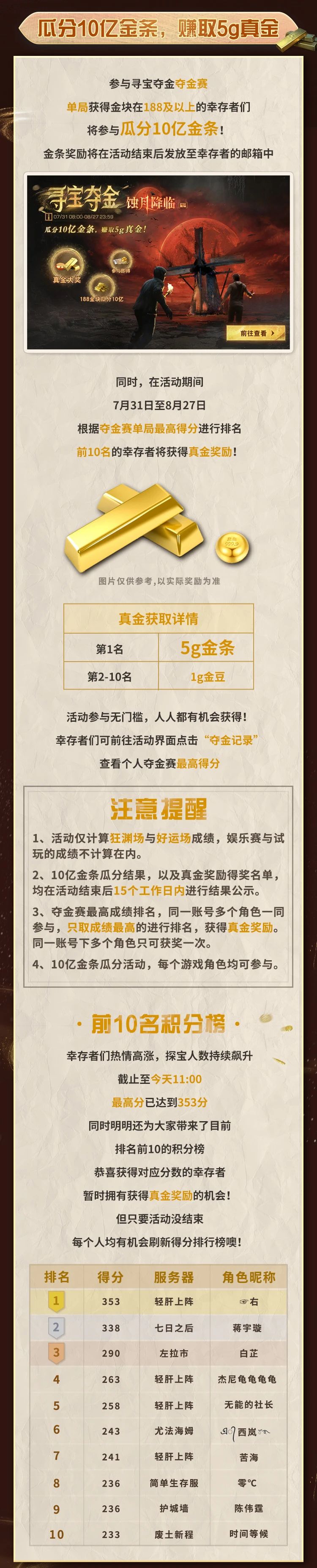 蚀月降临，寻宝夺金隆重回归，10亿金条、真金奖励等你赢取！